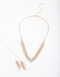 Gold Diamante Earrings Necklace Set - link has visual effect only