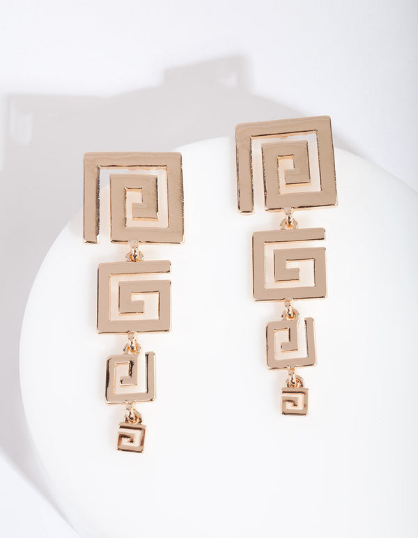 Gold Graduating Geometric Square Earrings