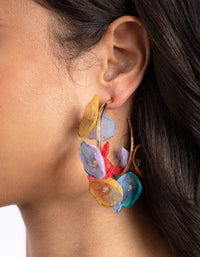 Gold Multi Fabric Flower Hoop Earrings - link has visual effect only