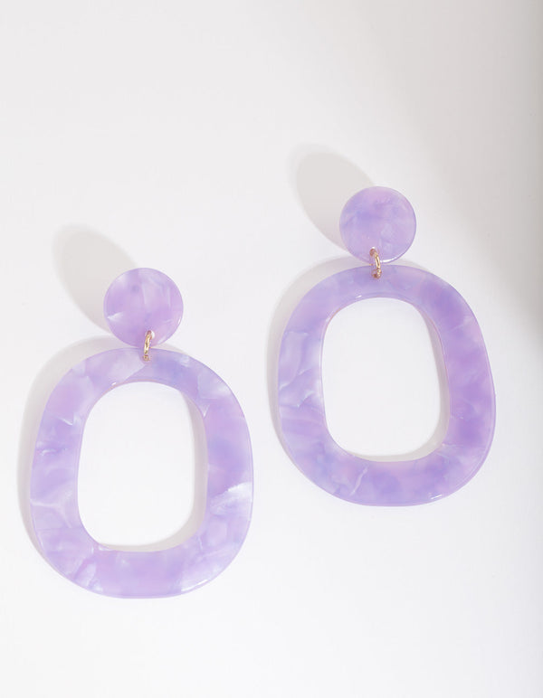 Purple Acrylic Oval Drop Earrings