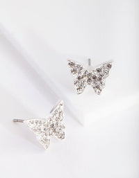 Silver Diamond Simulants Diamante Butterfly Stud Earrings - link has visual effect only