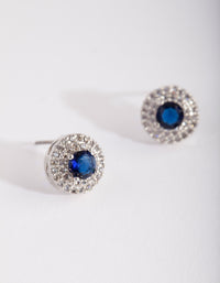 Diamond Simulant Rhodium Blue Stud Earrings - link has visual effect only
