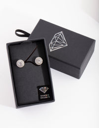 Diamond Simulant Rhodium Halo Stud Earrings - link has visual effect only