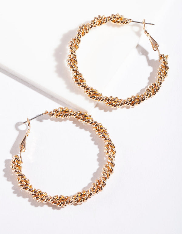 Gold Textured Coil Hoop Earrings