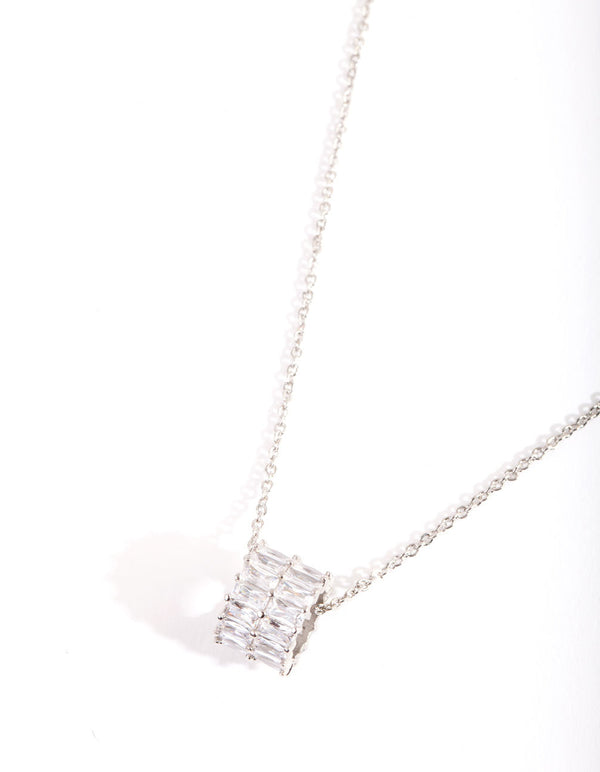 Diamond Simulant Double Row Baguette Necklace