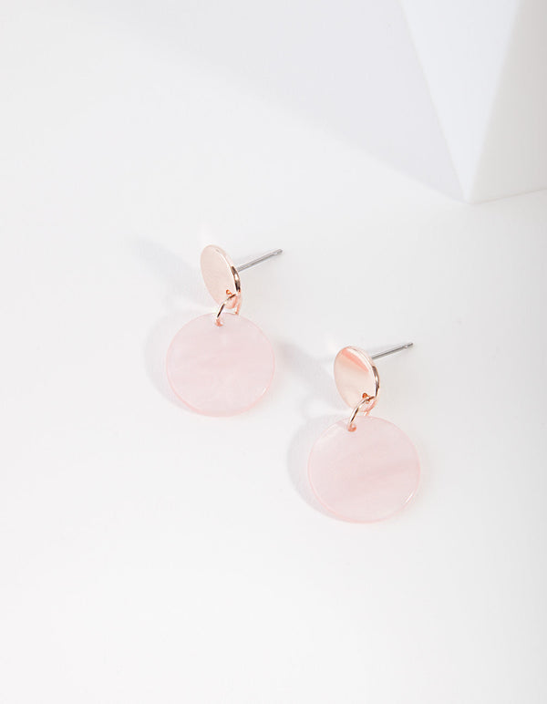 Rose Gold Pink Acrylic Circle Earrings