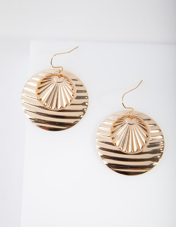 Gold Circle Wave Line Earrings