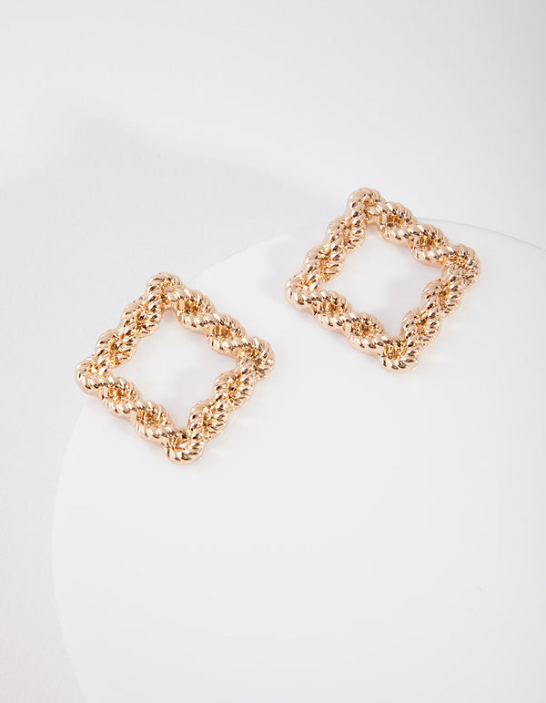 Gold Rope Knot Square Stud Earrings