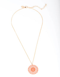 Gold Red Filigree Disc Necklace - link has visual effect only