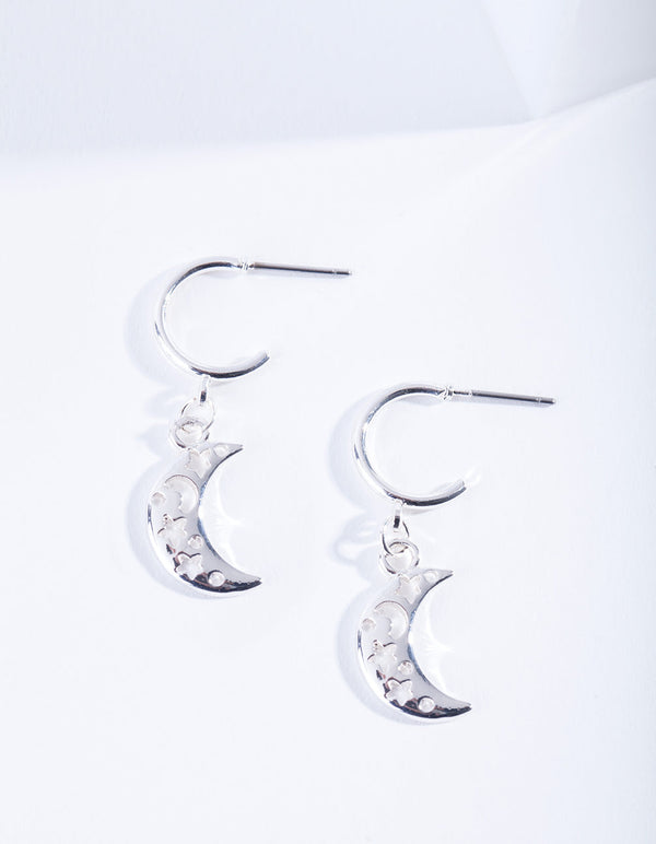 Silver Cut-Out Moon Hoop Earrings