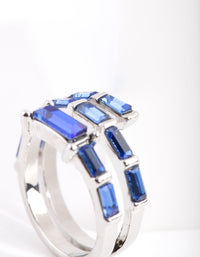 Rhodium Blue Gem Baguette Wrap Band Ring - link has visual effect only