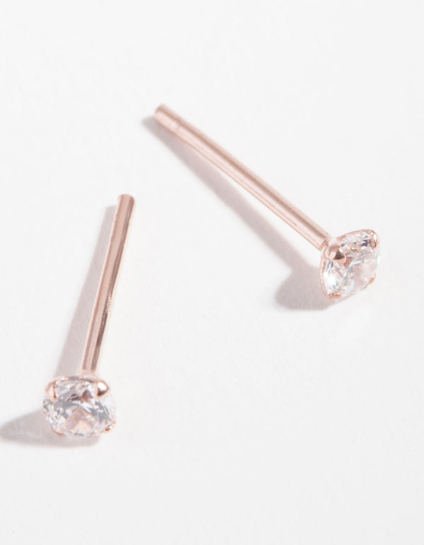 Rose Gold Plated Sterling Silver Cubic Zirconia Baby Carat Stud Earrings