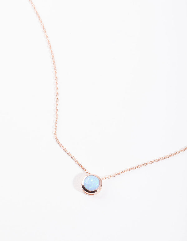 Rose Gold Plated Sterling Silver Synthetic Opal Bezel Pendant Necklace