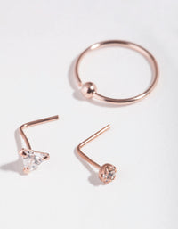 Rose Gold Plated Sterling Silver Cubic Zirconia Triangle Nose Piercing Pack - link has visual effect only