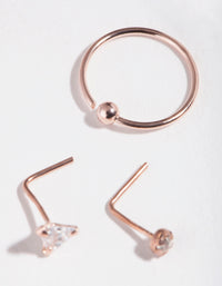 Rose Gold Plated Sterling Silver Cubic Zirconia Triangle Nose Piercing Pack - link has visual effect only
