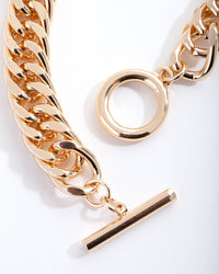 Gold Plated Flat Curb Chain Bracelet - link has visual effect only