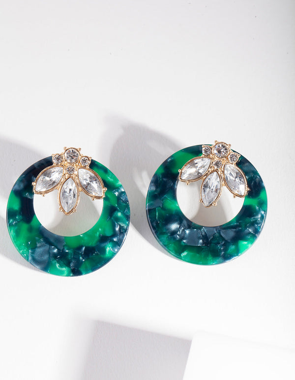 Green Diamante Door Knocker Earrings