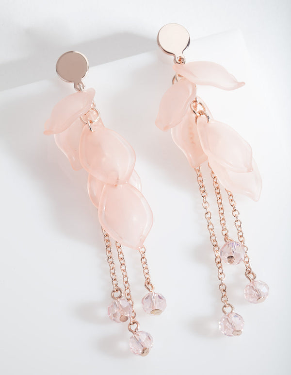 Pink Petal Chain Drop Earrings