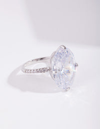 Rhodium Cubic Zirconia Oval Stone Ring - link has visual effect only