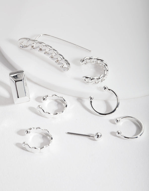 Silver Chain Crawler & Cuff Earring Stack Pack