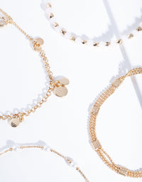 Gold Pearl Facet Bead Bracelet & Anklet 4-Pack Set - link has visual effect only