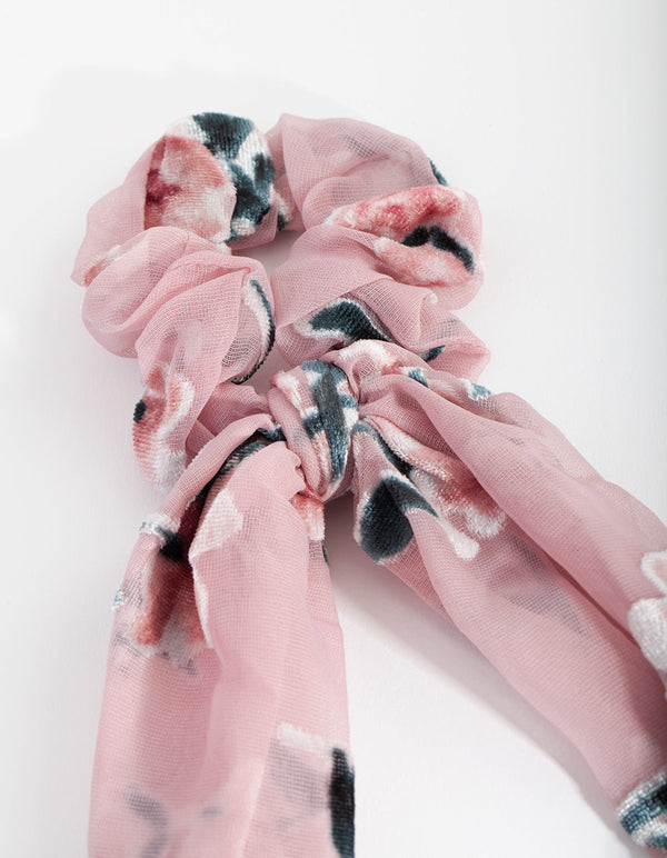Pink Velvet Floral Scrunchie Scarf