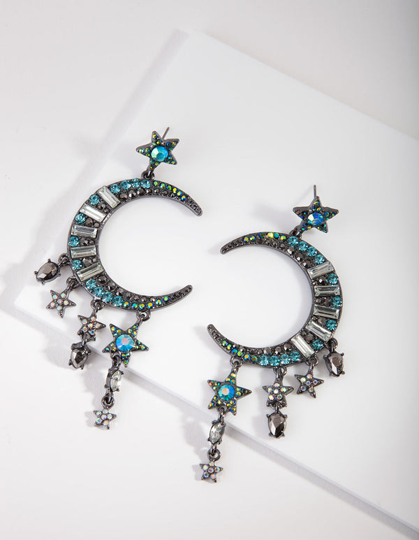 Gunmetal Blue Iridescent Celestial Earrings
