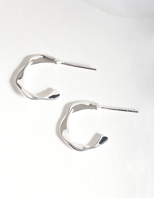 Sterling Silver Organic Twisted Open Hoop Earrings