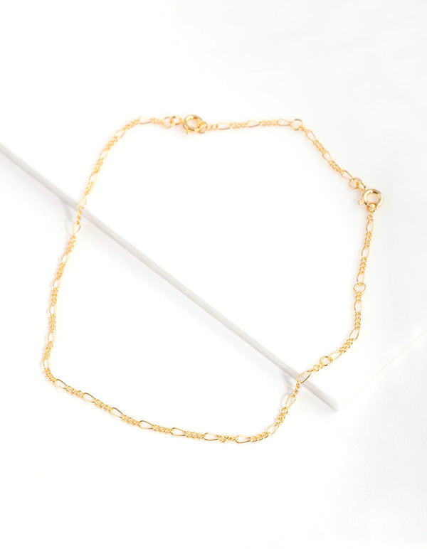 Gold Plated Sterling Silver Figaro Chain Bracelet Anklet