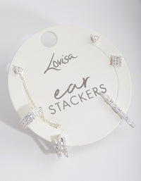 Silver Link Cubic Zirconia Ear Stack - link has visual effect only