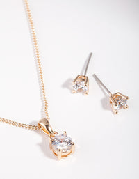 Diamond Simulant Gold Stone Earrings Necklace Set - link has visual effect only