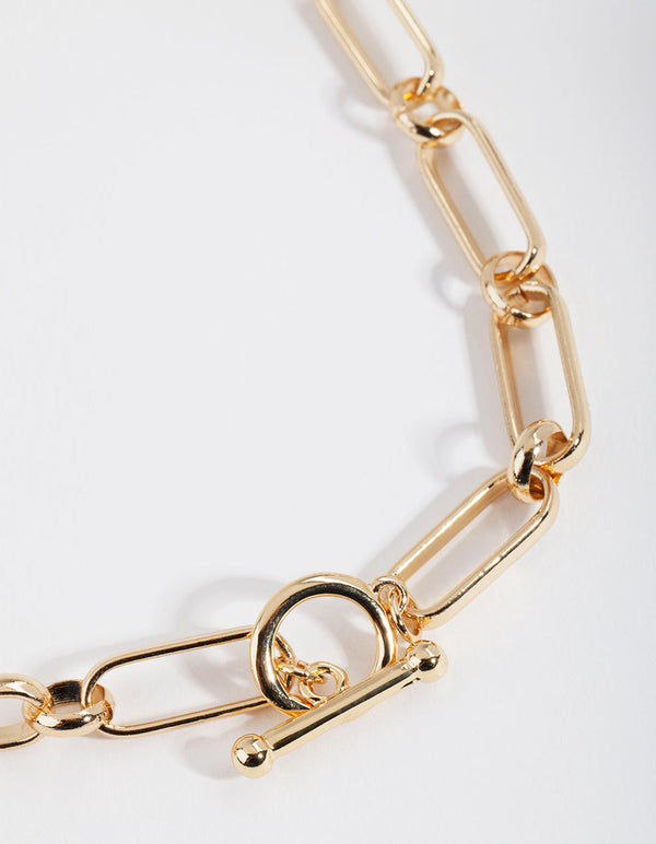 Gold Plated 40cm Large Link T & O Necklace