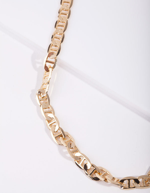Gold Plated Flat Mariner Chain Necklace