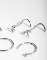 Rhodium Surgical Steel Animal Nose Jewellery 6-Pack - link has visual effect only