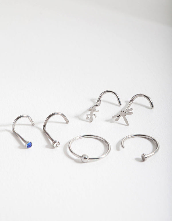 Rhodium Surgical Steel Animal Nose Jewellery 6-Pack