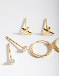 Gold Plated Sterling Silver Cubic Zirconia Cross Earring Pack - link has visual effect only