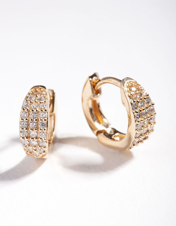 Gold Plated Sterling Silver Statement Pave Huggie Earrings