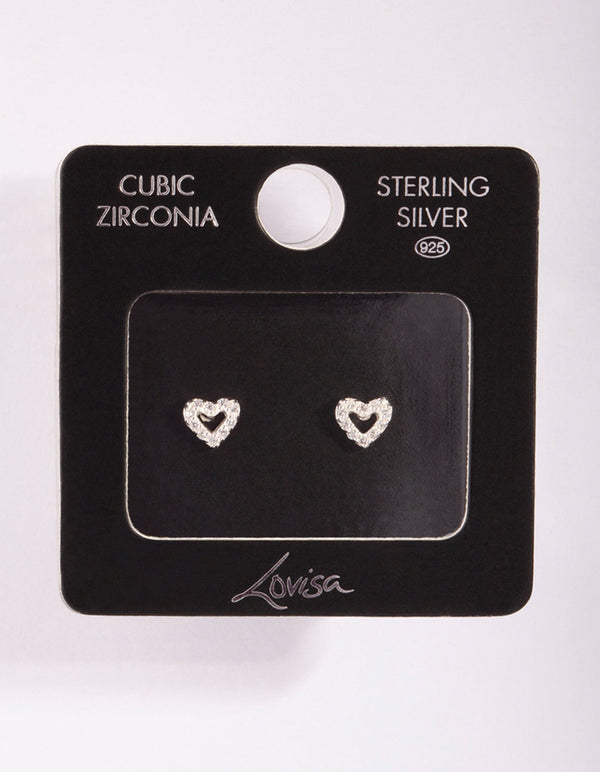 Sterling Silver Cubic Zirconia Pave Open Heart Stud Earrings