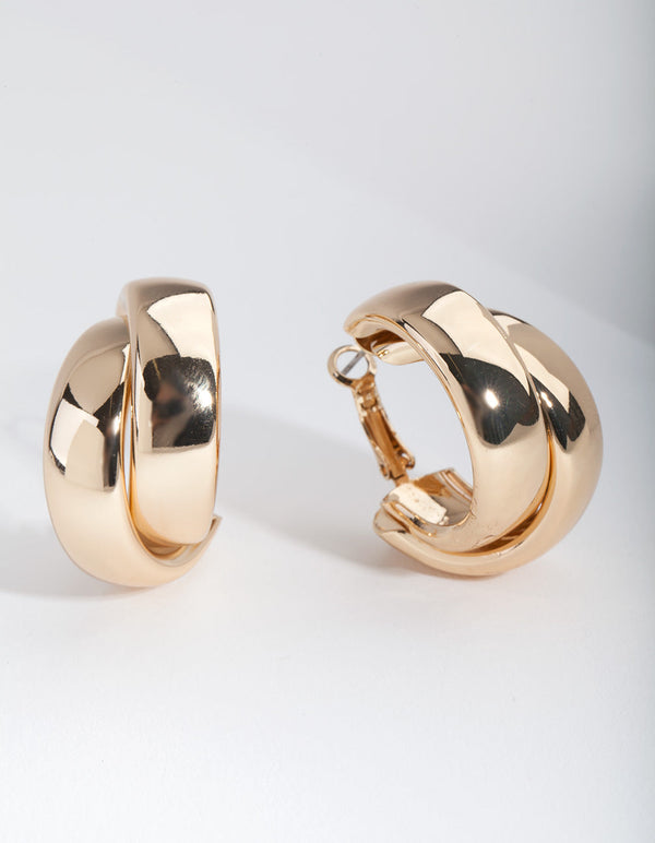Gold Thick Double Hoop Earrings