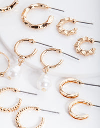 Gold Mini Pearl Hoop Earring 6-Pack - link has visual effect only