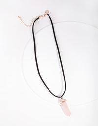 Rose Gold Suede Rope Rose Quartz Stone Necklace - link has visual effect only