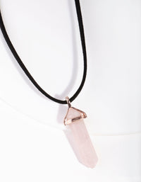 Rose Gold Suede Rope Rose Quartz Stone Necklace - link has visual effect only