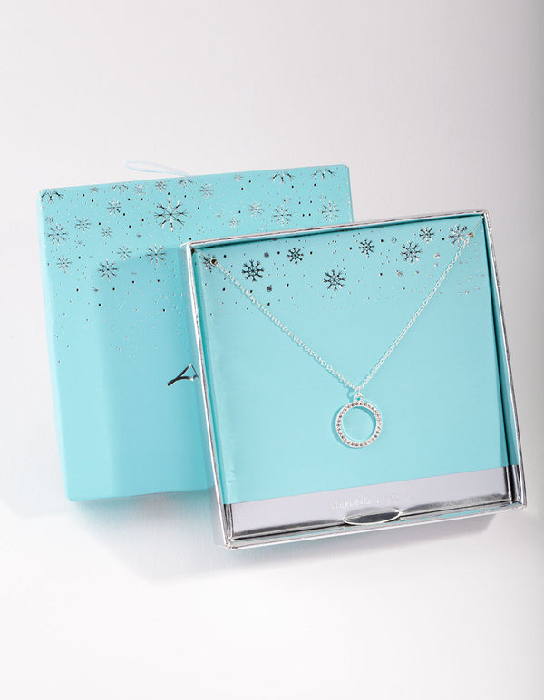 Sterling Silver Pave Open Circle Necklace