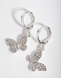 Silver Diamante Butterfly Huggie Earrings - link has visual effect only