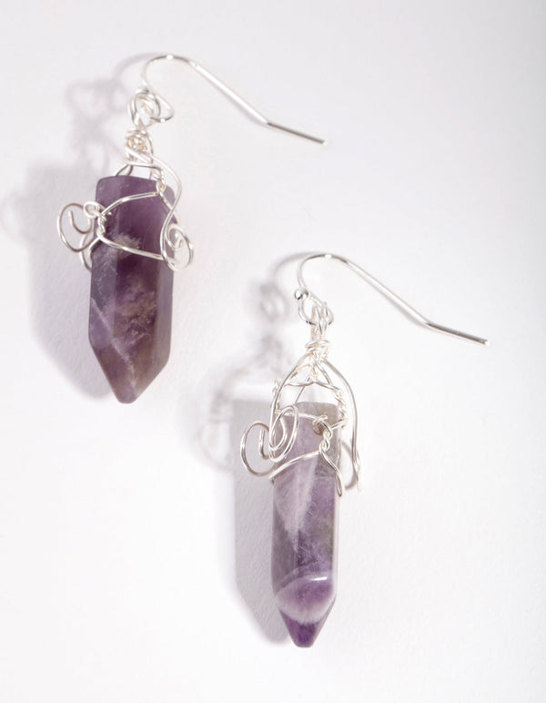 Silver Coil Wrap Purple Stone Earrings - Lovisa