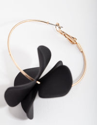 Gold Black Pearlised Flower Hoop Earrings - link has visual effect only