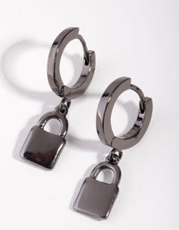 Gun Metal Padlock Huggie Earrings - link has visual effect only