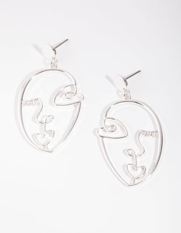Silver Picasso Face Earrings