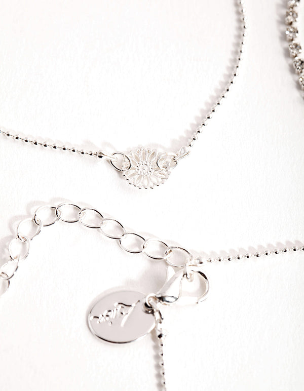 Silver Crystal Flower Bracelet Pack
