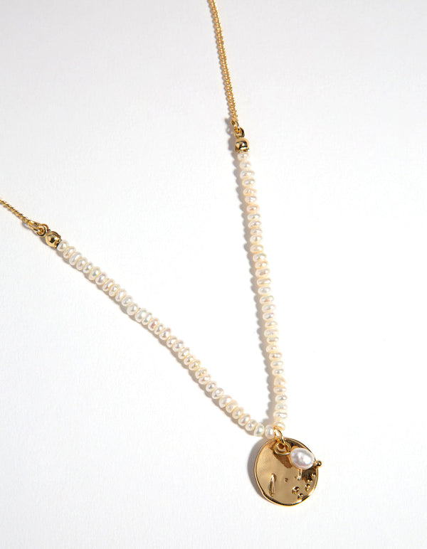 Gold Pearl & Disc Necklace